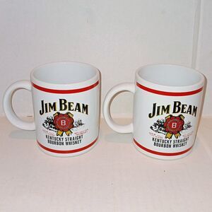 Vintage Jim Bean Bourbon Ceramic Coffee Cup-Set Of 2-2000-Double Sided-10 oz